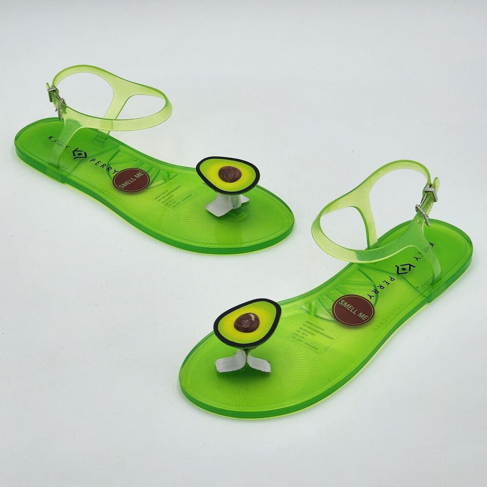 Katy Perry The Geli Buckle Avocado Jelly Flat Sandals Green Size 10 NEW